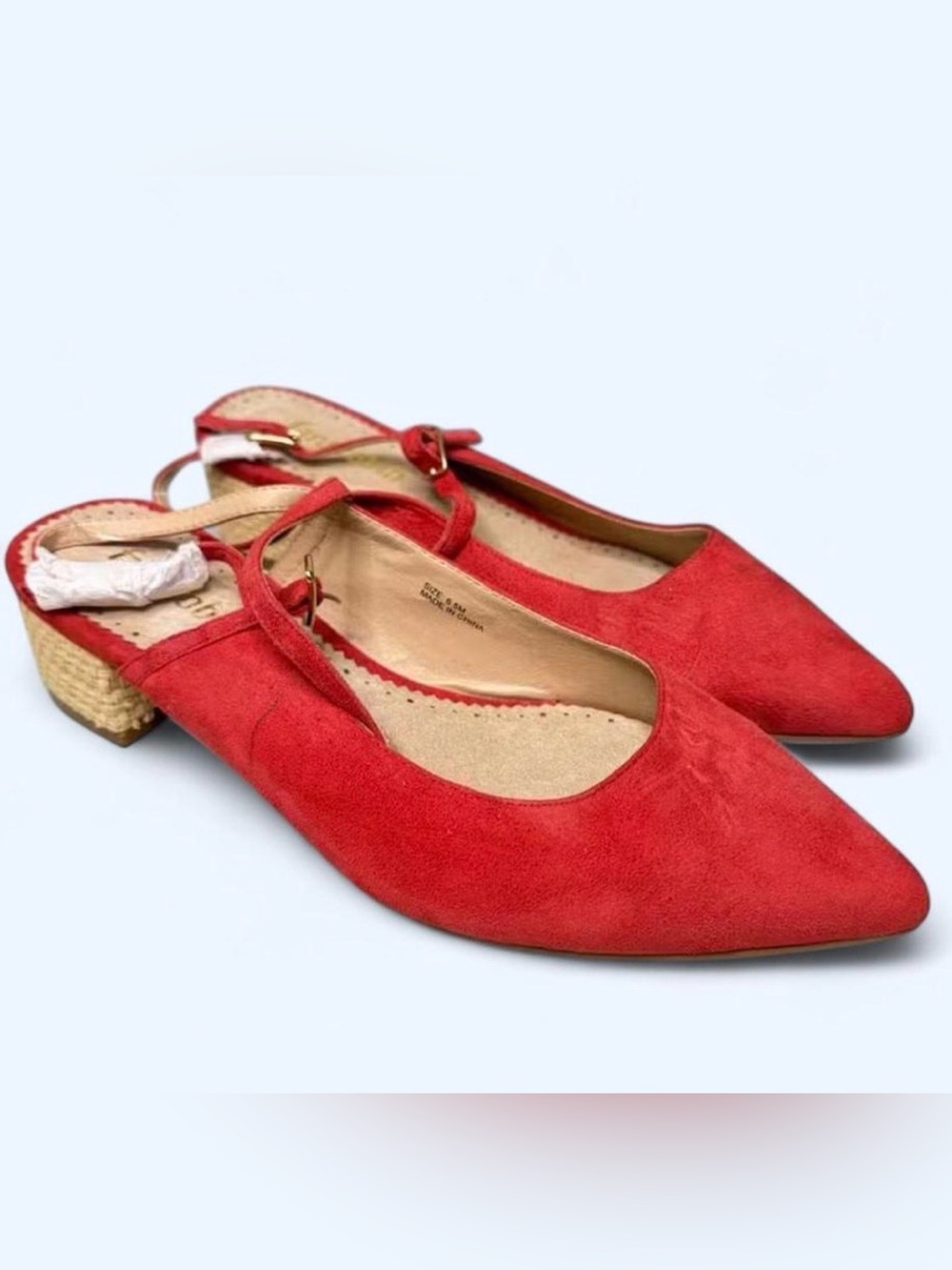Farylrobin Red Pointed Toe Heels with Woven Block Heel 6.5